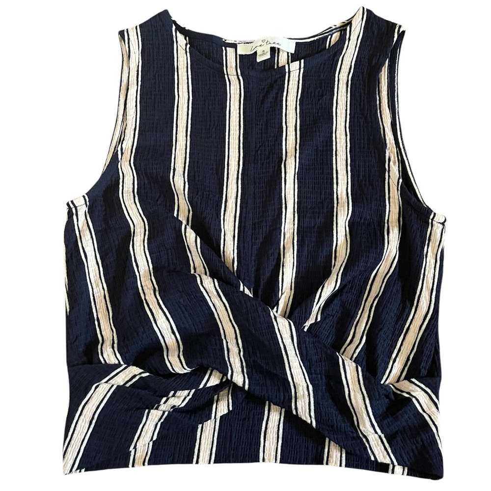 Love Tree Navy And White Striped Cross Top